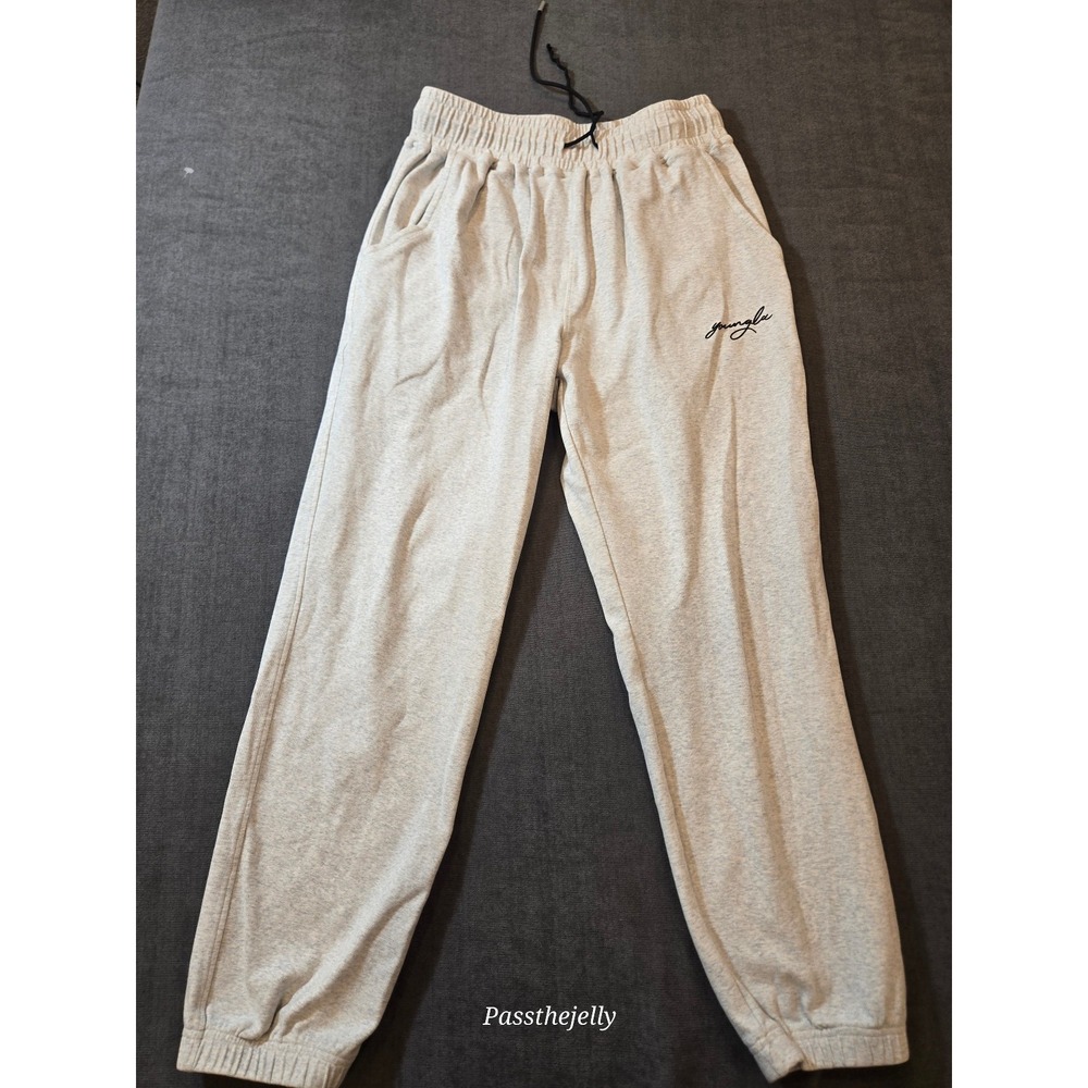 YoungLA Joggers Women Small Cream Spellout Logo Sweatpants Cozy Lounge Heavy